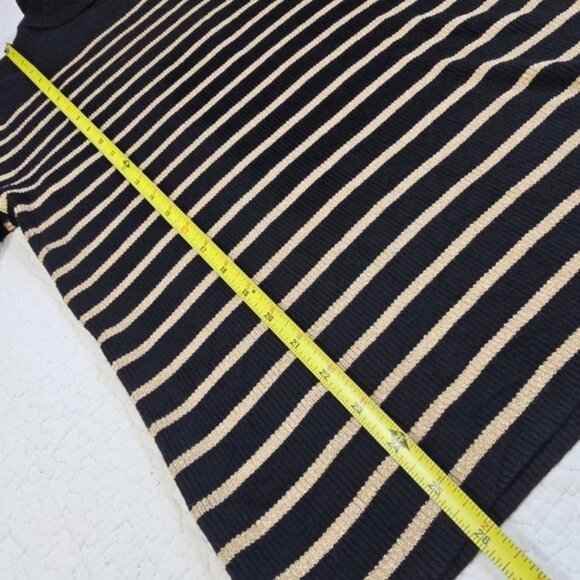 Lauren Ralph Lauren Black &amp; Gold Metallic Stripe Ribbed Turtleneck Sweater - Picture 7 of 9